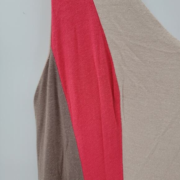 Monteau Maxi Tank Dress Womens M Beige Red Tan Color Block V Neck Sleeveless - Picture 12 of 12